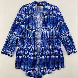 Evan Picone size XL Blue Abstract Open Front Draped Stretch Light Jacket Preppy